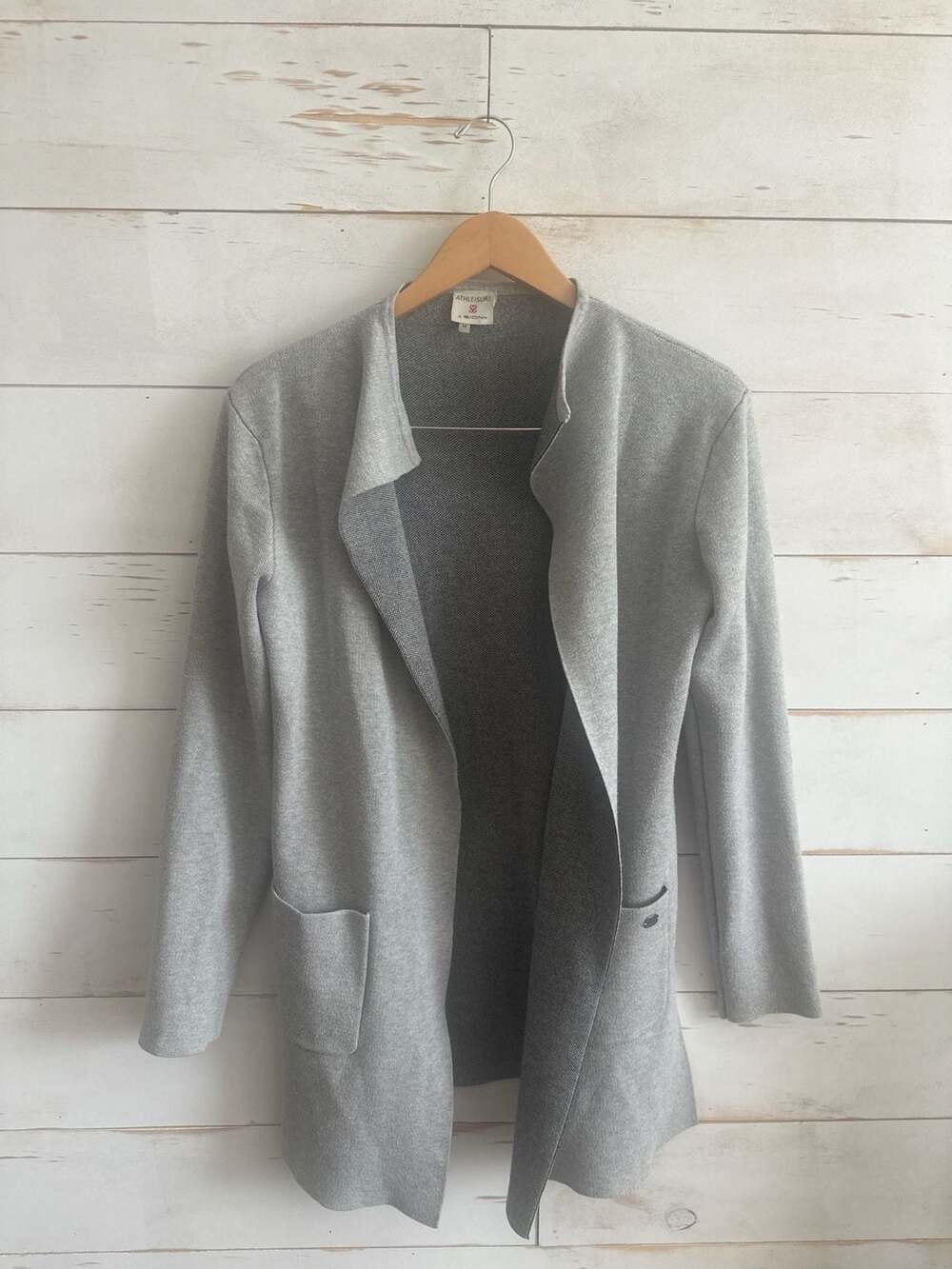 Athleisure By Sioni Open Cardigan Long W/Pockets Light Gray Size Medium
